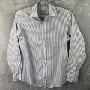 Brooks Brothers Milano Blue White Stripe Dress Shirt Mens 16.5 35 Cotton